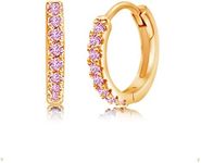 Chanteur Small Hoop Earrings for Girls | Hypoallergenic Huggie Little Girl Teen Women Kids Earrings, Cubic Zirconia, No Gemstone, Yellow Gold Tone/Pink