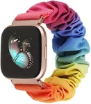 TOYOUTHS Scrunchie Bands Compatible with Fitbit Versa/Versa 2/Versa Lite Edition Watch Band Women Girl Elastic Stretch Fabric Soft Cloth Strap Pattern Special Bracelet Wristband (Rainbow, Large)