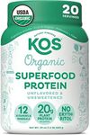 KOS Vegan Protein Powder, Unflavored & Unsweetened - Low Carb Pea Protein Blend, Organic Superfood Rich in Vitamins & Minerals - Keto, Soy, Dairy Free - Meal Replacement for Women & Men - 20 Servings