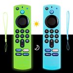 Firestick Remote Control Case BHHB Remote Control Cover Silicone Compatible with Fire Stick TV Alexa Voice Remote Control (3rd Gen) 2021 Night Glow with Lanyard - 2 Pack (Blue & Green)