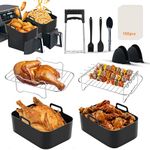 Air Fryer Accessories Set of 12 Pcs for Ninja Dual Air Fryer AF300UK AF400UK Tower T17088 Other 7.6L-9.5L Dual Air Fryers, Silicone Liners, Racks & Gloves, Tongs & Brush, Clip & Paper Lining