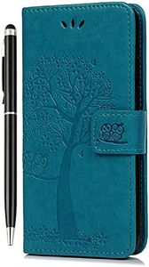 Reevermap iPhone SE 2022 Case iPhone SE 2020 Case iPhone 8/7 Phone Case Shockproof PU Leather Flip Wallet Owl Tree Cover for iPhone SE 3rd 5G Kickstand Card Holder & 1 Touch Pen Blue