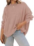 ZESICA Women's Fall Casual Long Sleeve Crew Neck Side Slit Oversized Ribbed Knit Pullover Sweater Tops,Almond,Large