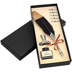 BELLE VOUS 8 Piece Calligraphy Pen Set with Holder, Ink Bottle and Nibs - Ink Dip Quill Writing Pen with Black Ink, 5 Assorted Nibs & Holder - Ideal for Beginners and Adults