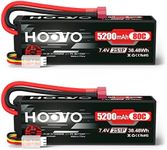 HOOVO 2S 7.4V 5200mAh 80C RC LiPo Battery Hard Case with Deans Connector for RC Buggy Vehicles Car Boat Truck (2 Pack)