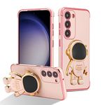 RALEAVO for Samsung Galaxy S23 Case Cute 6D Astronaut Case with Stand Function Luxury Plating Case Cover Slim Fit Soft TPU Shockproof Bumper Protective Electroplated Case for Girls Boys,Pink