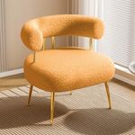 FFIJJ Mid Century Sherpa Boucle Accent Chair, Round Upholstered Barrel Arm Chair for Small Spaces, Fluffy Side Corner Sofa Armchair for Living Room, Bedroom, Vanity, Office, Reading Nook(Yellow)