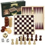 3 in 1 Wooden Board Game Set Compendium Travel Games Chess Backgammon Draughts