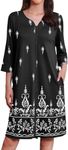 Ekouaer Women Zipper Robes Soft House Dresse Lightweight Knee Length Bathrobe Cozy Loungewear Nightgown with Pockets S-3XL, Black Ethnic Print, X-Large