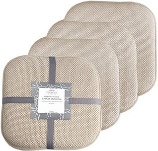 Marina Decoration Premium Thick Comfortable Cushion Memory Foam Chair Pads Honeycomb Pattern Nonslip Rubber Back Seat Topper Rounded Square 16 x 16 Seats Cover for Kitchen Chairs, 4 Pack Beige Linen