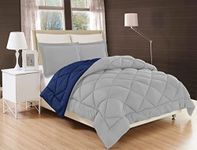 Elegant Comfort Soft Down Alternative Reversible 2-Piece Comforter Set, Cotton, Navy/Silver, Queen