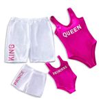 IFFEI Family Matching Swimsuit One Piece Beach Wear Letter Printed Sporty Monokini Bathing Swimwear Men: XXL Pink