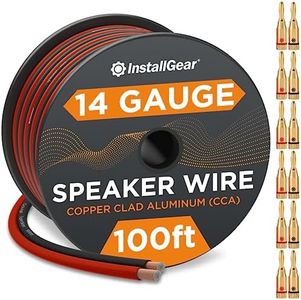 InstallGear 14 Gauge Speaker Wire Cable (100 Foot and 12 Banana Plugs) - 14 AWG Speaker Wire True Spec Soft Touch Cable - Use for Car Speakers Stereos Home Theater Speakers Surround Sound Radio