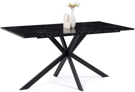 IDMarket - Table à Manger Rectangle Alix 8 Personnes Pied araignée métal Noir et Plateau Effet marbre Noir Alaska 160 cm