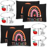 8 Pcs Teacher Appreciation Present Set for Women, 4 Teacher Makeup Pouch Cosmetic Bags and 4 Bangle Bracelets, Thanksgiving Christmas Thank You Gifts for Teacher (Rainbow Style), Rainbow Style, Rainbow Style