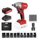 iBELL BW 20-32, 20V, 1/2" Brushless Cordless Impact Wrench Kit, 300Nm Torque, 1800-3000 RPM, 2250-3700 IPM, 2.0Ah Battery, Sockets, Adapters, LED Light, Charger & BMC Box.