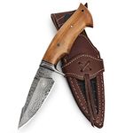 Custom Hunting Knife Damascus Knife EDC Knife Damascus Steel Custom Handmade Fixed Blade Knife with Leather Sheath