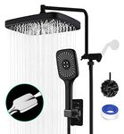 Matte Black 12" Rain Shower Head with 4 Settings High Pressure Handheld Spray Dual Shower Head Rainfall Shower Head with 12" Adjustable Shower Extension Arm, 79" Shower Hose, Rectangle Shower Heads