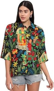 Ravaiyaa - Attitude is everything Oversized, Shirt for Women, Printed Shirt, Loose Fit, Relaxed Fit, Wide Fit 100% Cotton Spread Collar Neck Printed Shirt for Womens (Multicolor)