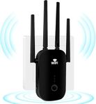 WiFi Extender Booster, Internet Booster 1200Mbps,WiFi Booster Dual Band 2.4GHz & 5.8GHz,WiFi Range Extender with Ethernet Port and External 4 * 3dBi Antennas, Covers Up to 3000 Sq.ft (Black)