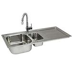 Kitchen Sink 1.5 Double Bowl Reversible Stainless Steel Kitchen Sinks Inset with Free Tap & Waste Kit