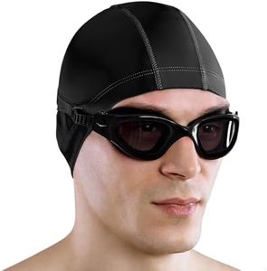 AqtivAqua Polarized Swim Goggles Swimming Goggles for Adult Men Women Kids 6-14 Youth Girls Boys Childrens DX-P (All Black frame, Silver case, Polarised lens)