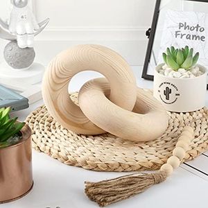 Maitys 2 Pieces Wood Chain Link Decor Bead Garland Set Rustic Wood Bead Link Hand Carved Wooden Wall Decor Farmhouse Prayer Decorative Chain Boho Bead with Tassel for Tiered Tray Office Holiday