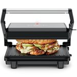 Chefman 4 Slice Panini Press, Indoor Grill and Gourmet Sandwich Maker, Nonstick Plates Open 180 Degrees, Adjustable Temperature, Floating Hinge for Thick Bread and Rolls, LED Indicators, Black