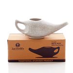 2activelife Ceramic Neti Pot for Sinus, Jal Neti pots for Nasal Cleansing, Nose congestion and Passages Jala kriya (Ivory Crackle)