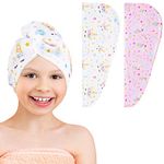 2 Pack Kids Microfiber Hair Towel Girls Turban Hair Towel Wrap Rapid Drying Hair Towel for Women Girls Unicorn Hair Towel wrap Turban Shower Gift for Girls