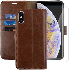 MONASAY Wallet Case Compatible for iPhone Xs MAX, 6.5-inch, [Glass Screen Protector Included] [RFID Blocking] Flip Folio Leather Cell Phone Cover with Credit Card Holder, Brown