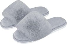 BLEQYS® Women Slippers Memory Foam Plush Slippers Winter Home Slippers Open Toe Slippers Comfortable Cotton Slippers (GREY, UK Footwear Size System, Adult, Women, Numeric, Medium, 7.5)