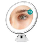 Navaris LED Magnifying Mirror with Lights - Powerful 15x Magnification for Makeup - Illuminated and Magnified Make Up Mirror with Light and Secure Suction Cup for Easy Attachment