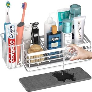 Yofidra Toothbrush & Toothpaste Holder with Stone Drying Mat: Quick Stone Sponge Holder & Toothpaste Dispenser, Sink Caddy Kitchen Bathroom Countertop Organizer Accessories 9.5" X 3.5" X 5.2"