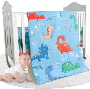 Wowelife Dinosaur Crib Bedding Set for Boys Baby Comforter Set for Crib 3-Piece Blue Crib Bedding Set Baby Nursery Crib Bedding Set Include Quilted Comforter, Crib Skirt and Crib Sheet, Blue