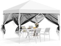 DWVO 10x10 Pop Up Canopy Tent with Netting, Easy Set Up Outdoor Patio Canopy Screen House Room Tent with 4 Ropes, 8 Stakes and 1 Carry Bag for Patio, Party, Picnic, Beach, Camping（White）