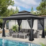 MASTERCANOPY 3.6x3.6 Outdoor Gazebo for Patios with 3-Tier Roof Canopy Gazebo with Mosquito Netting,Dark Gray