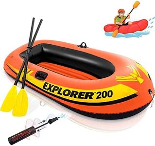 Toy Imagine™ Explorer 200 2 Person Polyvinyl Portable Orange Inflatable Boat with French Oars and Hand Pump, Kids Adventure, Rafting, Small Boats for Pools and Lakes