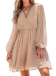 CUPSHE Women's Floral Print Chiffon A-Line Mini Dress Long Peasant Sleeves Elastic Autumn Dress Light Apricot XXL