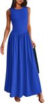 PRETTYGARDEN Women's Maxi Sundress Casual Summer 2025 Sleeveless Asymmetrical Drop Waist Patchwork Long Flowy Tank Dresses (Blue,Small)