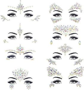 Noctilucent Face Gems Luminous makeup Temporary Tattoo Stickers Acrylic Crystal Glitter Stickers Face Jewels Rainbow Tears Rhinestone for Party, Rave Festival, Dress-up of ZLXIN(8 Pcs A Set)