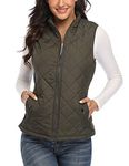 Wudodo Women's Down Vest Jacket Gilet Coat Ultra Lightweight Premium Zip Up Pockets Packable Waistcoat Puffer Jacket, Arm Green, UK 14-16/Large.