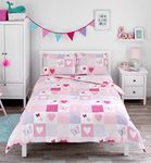 - Hearts & Butterflies Patchwork - Bedding Set - Pink - Double Duvet Cover and 2 Pillowcases