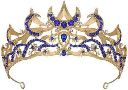 SWEETV Tarot Tiara Crown Queen Crowns for Women Princess Tiara Sapphire Diadem Hair Accessories for Halloween Costume Cosplay Party, The Moon