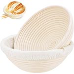 Boyun Banneton Bread Proofing Basket Set of 2, Sourdough Proofing Basket Round Proofing Bowls Handmade Rattan Baskets and Liners, Artisan Sourdough Bread Making Kit(9" Round)