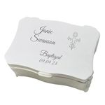 Crezusvo Personalized Small Rectangle-Shaped Jewelry Keepsake Box with Custom Engraved Name and Cross for Baptism Gifts for Girl, Silver Toned