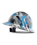 LANON Full Brim Hard Hat, OSHA Construction Work Approved, FRP Safety Helmet with 4 Point Adjustable Ratchet Suspension,Class C,Blue Pattern Design,Matte