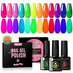 UR SUGAR Neon Gel Nail Polish Set, 12 Colors Halloween Hot Pink Orange Yellow Green Blue Red Purple Neon Pastel Color Spring Summer Gel Polish Kit Gel Polish Set for Home DIY Manicure Nail Salon