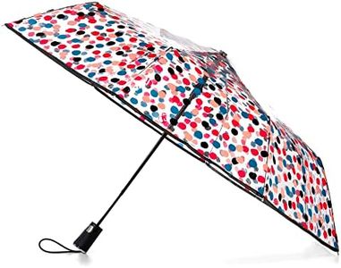 totes Ultra Clear Auto Open Folding Umbrella, Clear Polka Dot