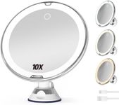 BEAUTURAL Makeup Mirror, 10X Magnifying Lighted Vanity Daylight White LED, Portable Illuminated Bathroom Mirror, 360 Degree Swivel Rotation and Locking Suction
